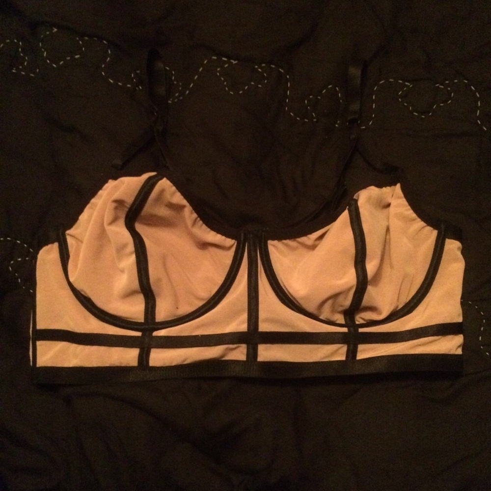 Nude & Black Strappy Bra